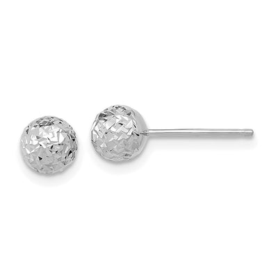 14K White Gold D/C Ball Post Earrings