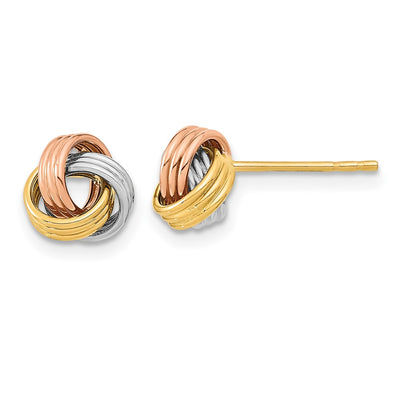 14K w/Rose and White Rhodium Polished Love Knot Post Earrings