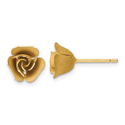 14K Brushed Rose Flower Post Earrings