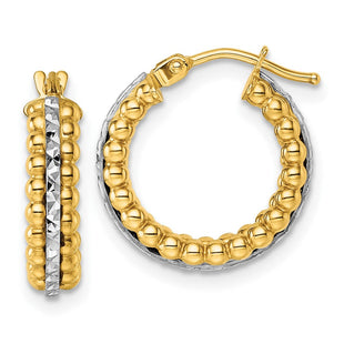 14k Two Tone Polished and Diamond-cut Beaded Hoop Earrings (Style TL1196)