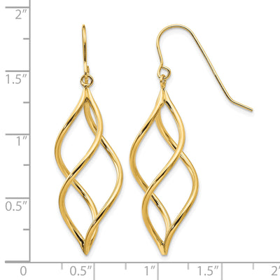 14K Twisted Dangle Earrings, 46 x 12mm
