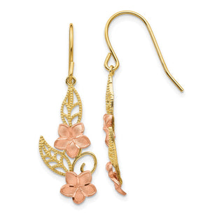 14K Two-tone Fancy Plumeria Dangle Earrings (Style TL456)