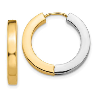 14k Two-tone Gold Polished Hollow Hinged Hoop Earrings (Style TL572)