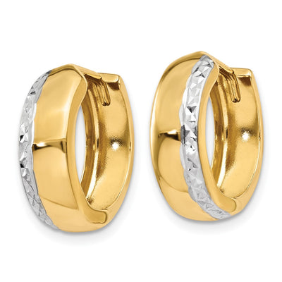 14K w/Rhodium Textured Hinged Hoop Earrings