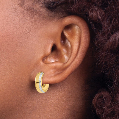 14K w/Rhodium Textured Hinged Hoop Earrings