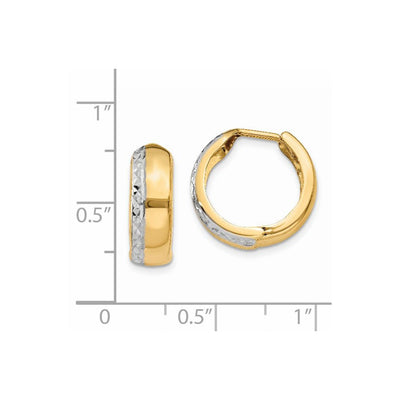 14K w/Rhodium Textured Hinged Hoop Earrings
