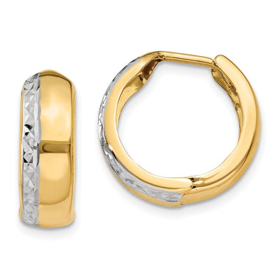 14K w/Rhodium Textured Hinged Hoop Earrings