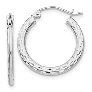 14K White Gold Diamond-cut 2. Hollow Hoop Earrings (Style TL587)