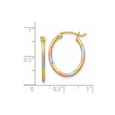 14K w/White and Rose Rhodium Diamond Cut Hoop Earrings, 20 x 16mm