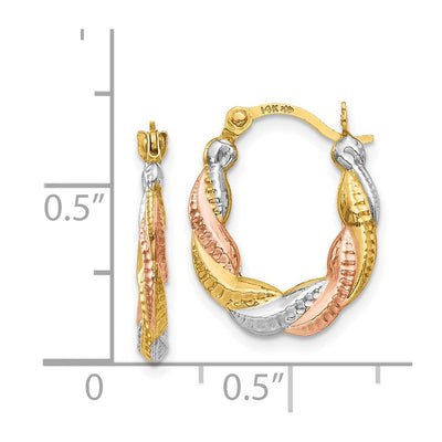 14K & White and Rose Rhodium Hollow Scalloped Hoop Earrings, 17 x 13mm