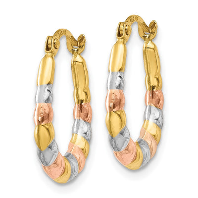 14K & White and Rose Rhodium Hollow Scalloped Hoop Earrings, 16 x 14mm