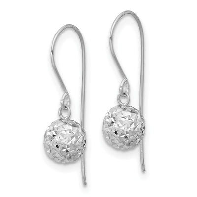 14K White Gold Diamond Cut Ball Dangle Earrings