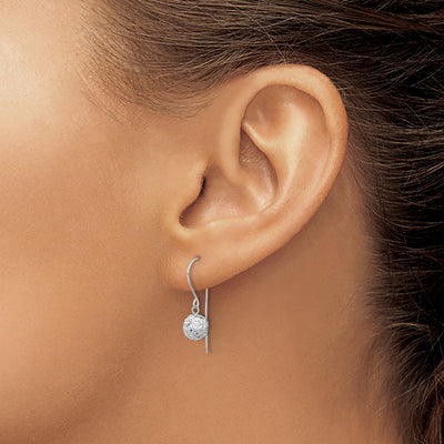 14K White Gold Diamond Cut Ball Dangle Earrings