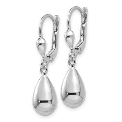 14K White Gold Polished Dangle Leverback Earrings, 29 x 7mm