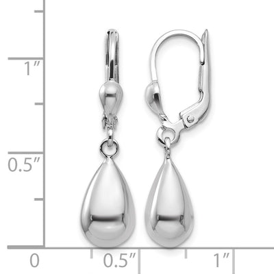 14K White Gold Polished Dangle Leverback Earrings, 29 x 7mm