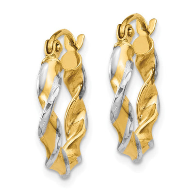 14K w/ White Rhodium Polished Fancy Twisted Hoop Earrings, 15 x 2.75mm