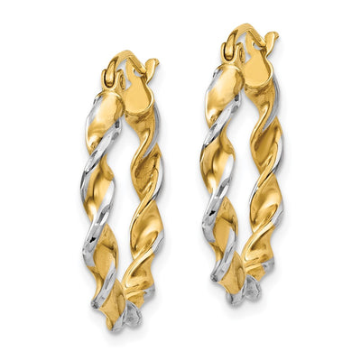 14K w/ White Rhodium Polished Fancy Twisted Hoop Earrings, 20 x 2.75mm