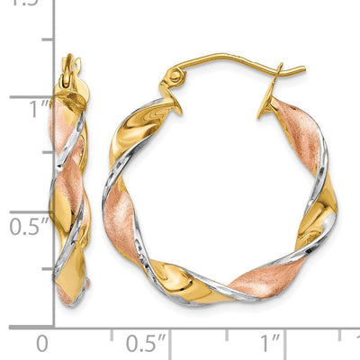 14K & Rhodium Twisted Hoop Earrings, 19 x 25mm