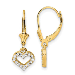 14k & White Rhodium D/C Heart Leverback Earrings (Style TM802)