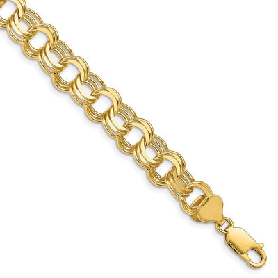 14K Solid Triple Link Charm Bracelet, 7 x 7.5mm