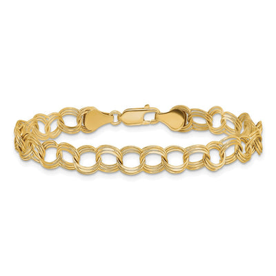 14K Solid Triple Link Charm Bracelet, 7 x 7mm (48-7)