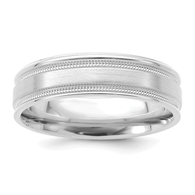 14K White Gold Standard Weight Comfort Fit Brushed Satin/Polished Milgrain Grooved Edge Wedding Band