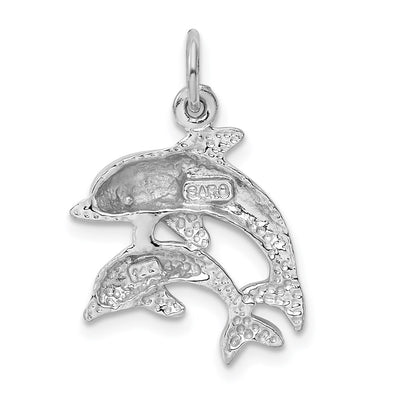 14K White Gold Dolphin Charm, 22 x 17mm
