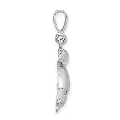 14K White Gold Dolphin Charm, 31 x 23mm