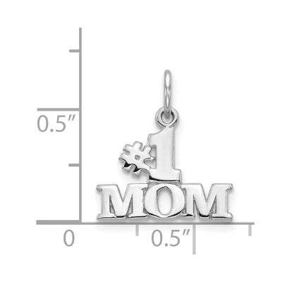 14K White Gold #1 Mom Charm, 18 x 15mm