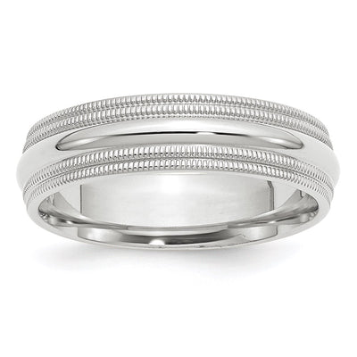 14K White Gold Double Milgrain Comfort Fit Wedding Band