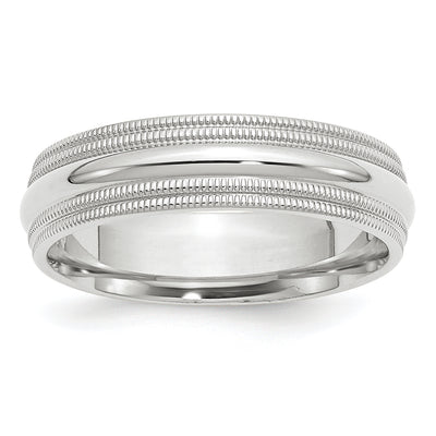 14K White Gold Double Milgrain Comfort Fit Wedding Band
