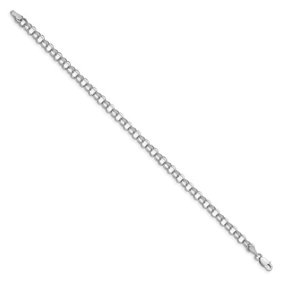 14K White Gold Solid Double Link Charm Bracelet, 7 x 4.5mm