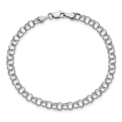 14K White Gold Solid Double Link Charm Bracelet, 7 x 4.5mm