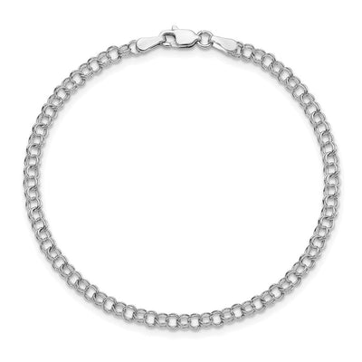 14K White Gold Solid Double Link Childs Charm Bracelet, 5.5 x 3.5mm