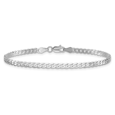 14K White Gold Flat Beveled Curb with Lobster Clasp Bracelet, 7 x 2.9mm