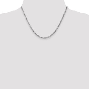 14K White Gold Flat Figaro with Lobster Clasp Chain (Style WFIG080-18)