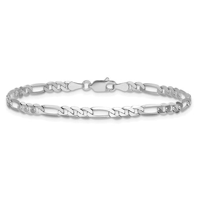 14K White Gold Flat Figaro with Lobster Clasp Bracelet, 7 x 4mm