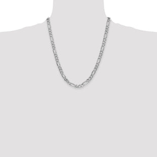 14K White Gold Flat Figaro with Lobster Clasp Chain (Style WFIG160-22)