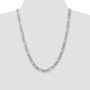 14K White Gold Flat Figaro with Lobster Clasp Chain (Style WFIG180-24)