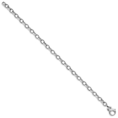 14K White Gold Hand Polished with Ridged Edge Fancy Link Fancy Lobster Clasp Necklace