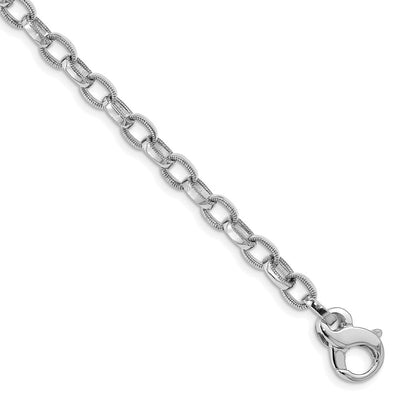 14K White Gold Hand Polished with Ridged Edge Fancy Link Fancy Lobster Clasp Necklace