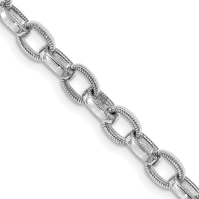 14K White Gold Hand Polished with Ridged Edge Fancy Link Fancy Lobster Clasp Necklace
