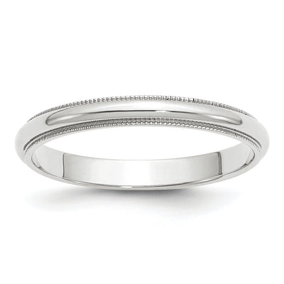 14K White Gold Milgrain Half Round Wedding Band