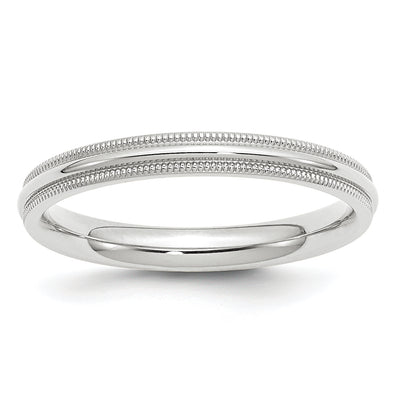 14K White Gold Milgrain Half Round Comfort Fit Wedding Band
