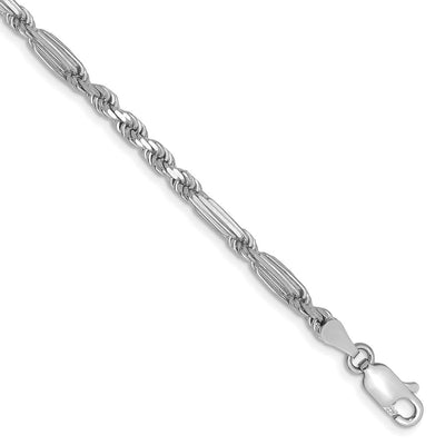 14K White Gold D/C Milano Rope Chain, 7 x 3mm