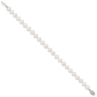 14K White Gold White Near Round Freshwater Cultured Pearl, 16 x 6 to 7mm