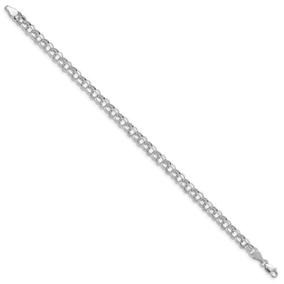 14K White Gold Hollow Double Link Charm Bracelet, 7.25 x 5mm