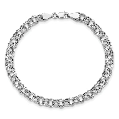14K White Gold Hollow Double Link Charm Bracelet, 7.25 x 5mm