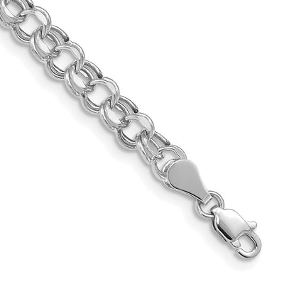 14K White Gold Hollow Double Link Charm Bracelet, 7.25 x 5mm