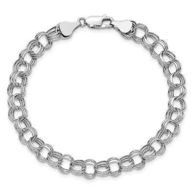 14K White Gold Hollow Triple Link Charm Bracelet